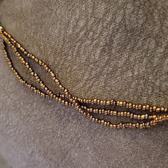 Vtg Bronze Beaded Handblown Glitter Glass Pendant Necklace - Picture 5 of 8